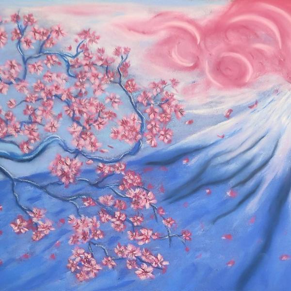 Japanese dream, pink in blue